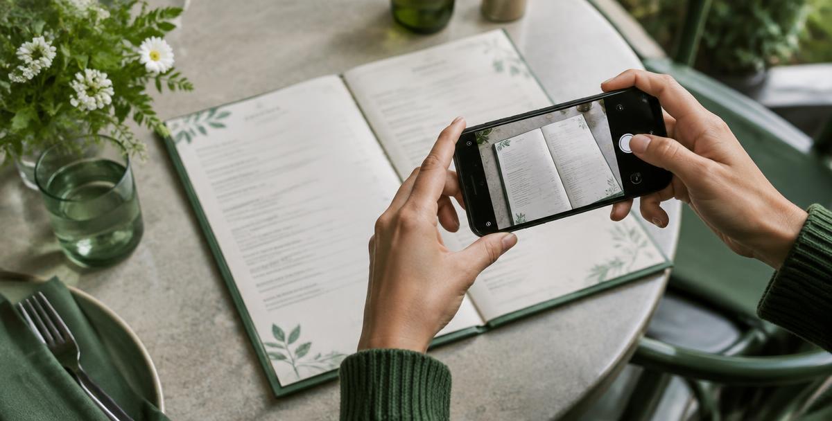 Photographing a restaurant menu at a café
