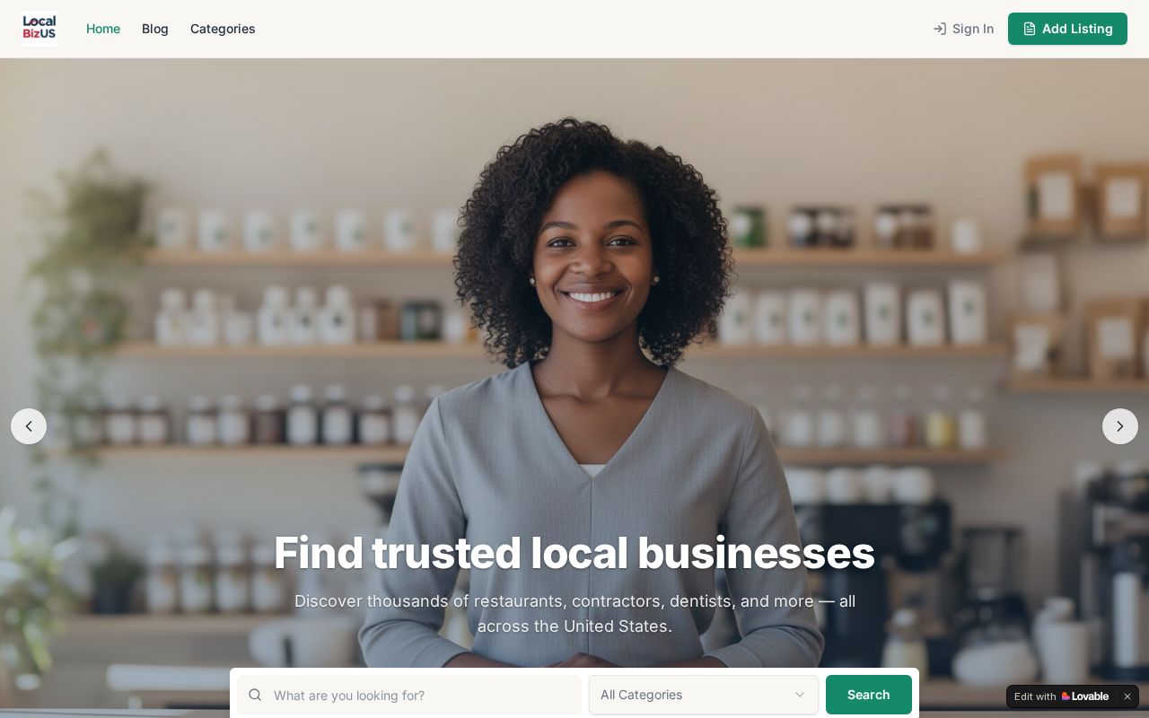 LocalBizUS website homepage